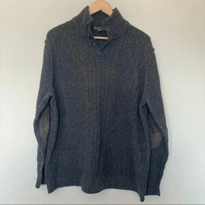Johnston & Murphy 80% lambswool flecked grey cable knit sweater with elbow patch